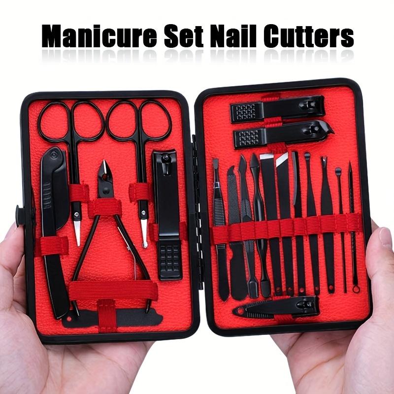 Stainless Steel Nail Clipper Cutter Trimmer Earpick Grooming Kit Manicure Pedicure Scissor Tweezer Nail Tools Set With Black Travel Case