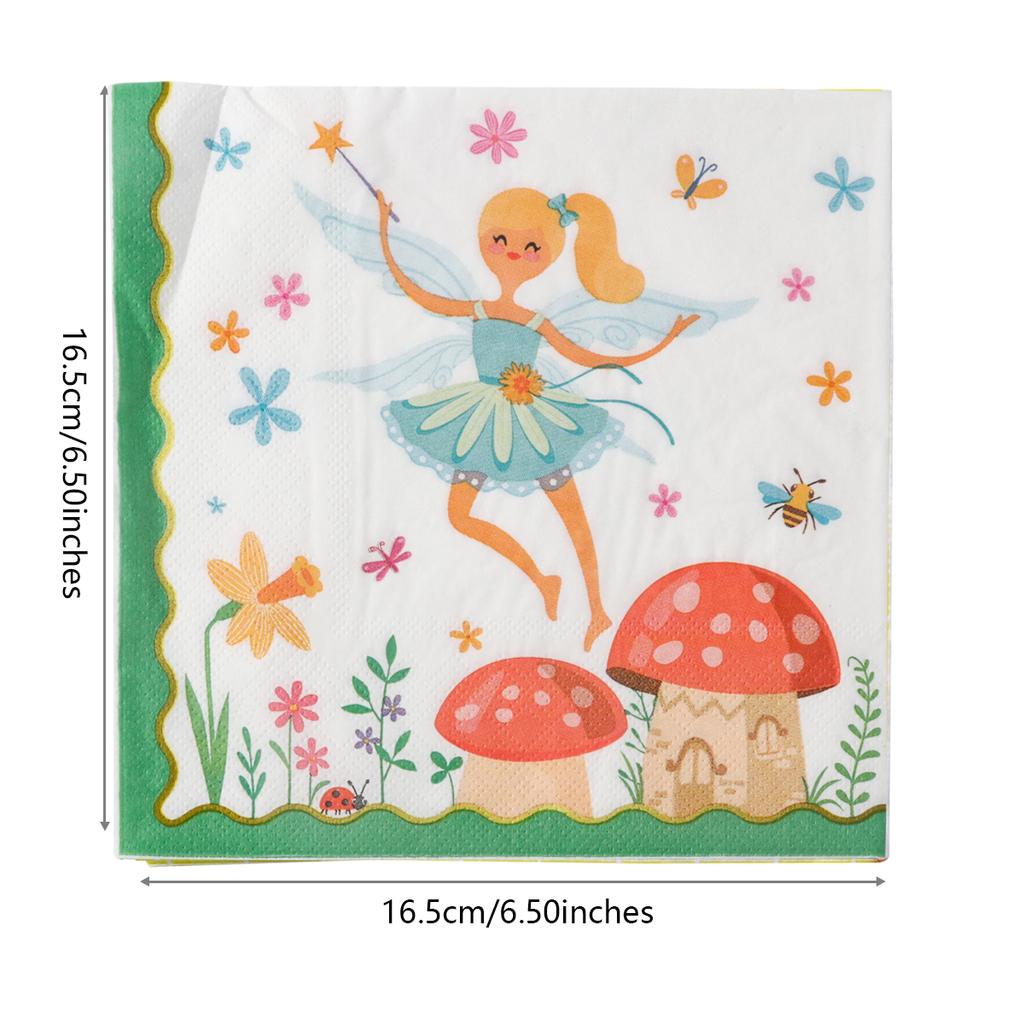 Fairy Party Disposable Tableware Floral Fairy Printing Paper Plate Cup Napkins Girls Tea Party Supplies Birthday Party Decor