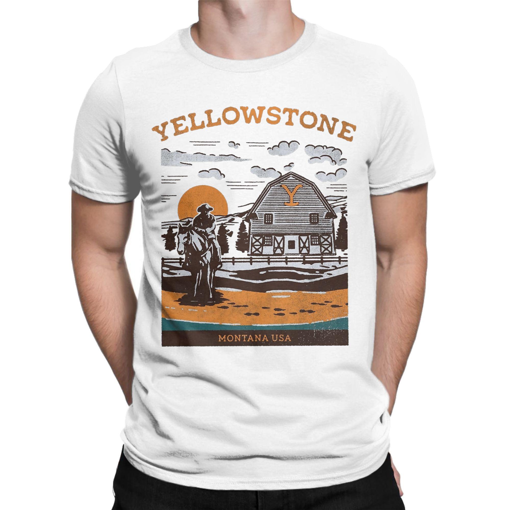 

Men Yellowstone Montana USA Dutton Ranch Vintage T Shirts 100% Cotton Tops Novelty Short Sleeve Crewneck Tees Printed T-Shirts XL