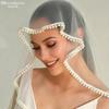 Short Circular Bridal Veil with Pearl Trim Edge, 80cm One Layer Tulle Wedding Veil for Bride Engagement Elopement Photoshoot