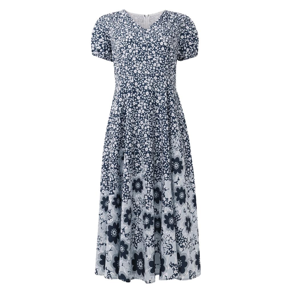 Women's Fashion Summer New Floral Print V-Neck Short Sleeve Loose Casual Dress