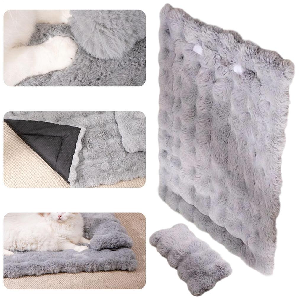 Cat Sleeping Mat with Detachable Pillow Washable winter Warming Sleeping Pad Pet Supplies for Indoor Puppy Kitten