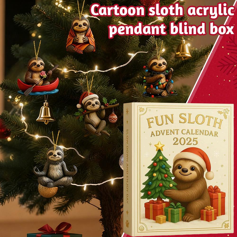 Fun Sloth Advent Calendar 2025 Cartoon Sloth 2D Flat Acrylic Pendant Christmas Surprise Blind Box Children's Gift