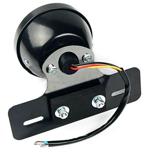 Karun 12V Round Birdcage Tail Lamp with License Plate Holder, Universal Motorcycle Round Shape, Black