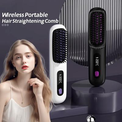 Portable Cordless Hair Straightener Brush Rechargeable Heated Hair Straightening Comb for Travel Mini Hair Styler Tool for Women