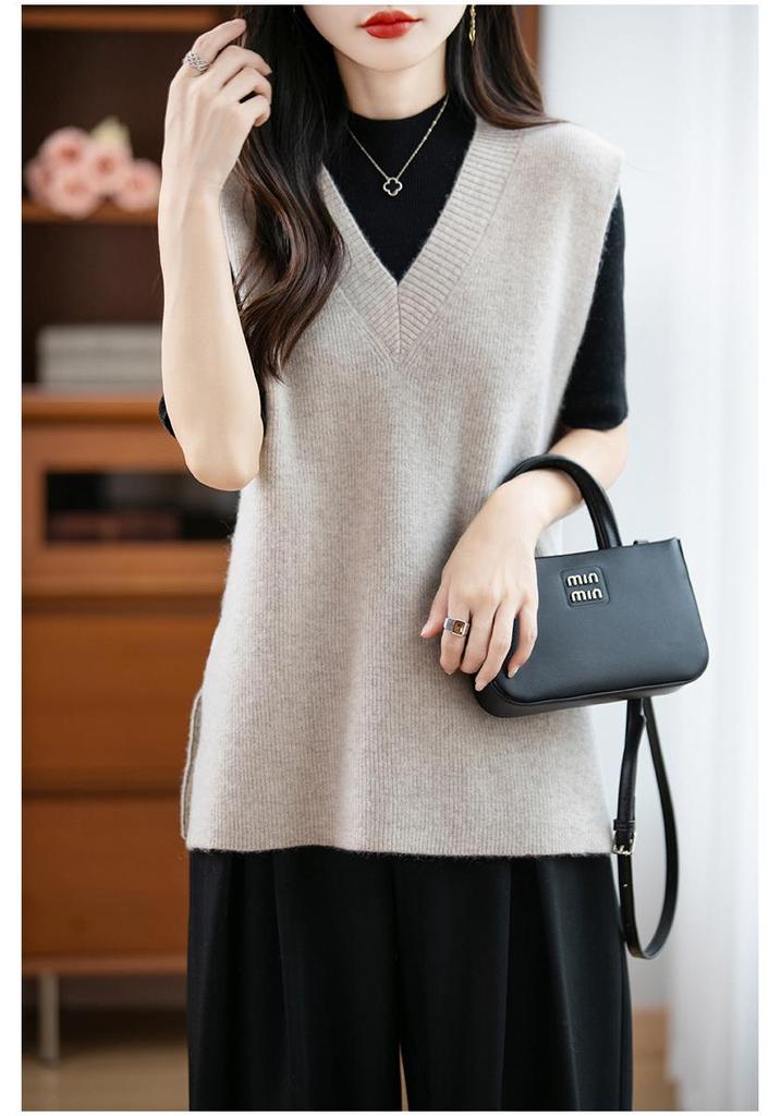 2025 Women's Pure Wool Knit Vest - Autumn/Winter Sleeveless Sweater, Perfect for Layering