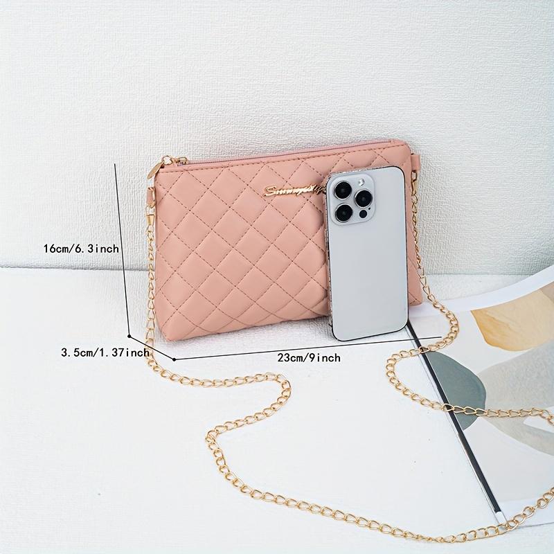 Poșetă crossbody elegantă matlasată cu curea lanț auriu, material PU, închidere cu fermoar și curea de umăr detașabilă - Perfectă pentru stilul urban