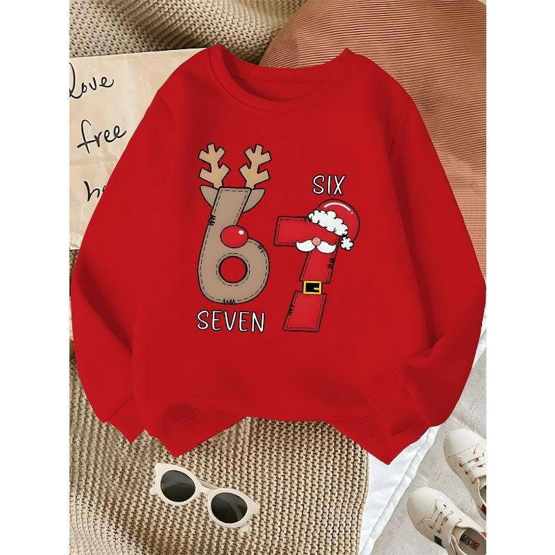 European sizes Kids' Trendy Print Sweatshirt, Round Neck, Casual And Sporty, Easy And Versatile