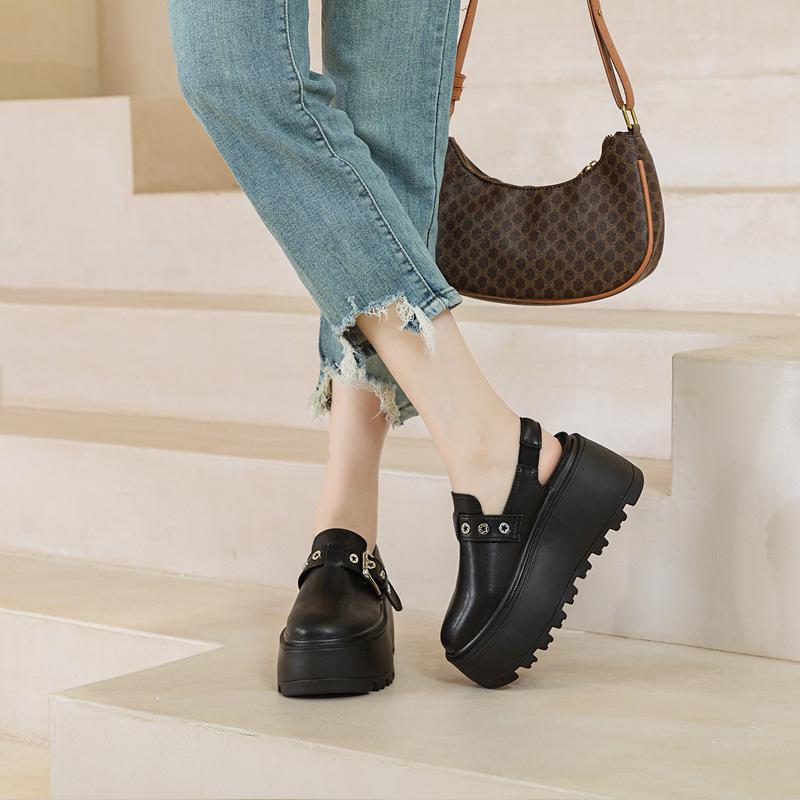 

Босоножки с открытой пяткой, женские, лето 2025, новые, на маленькой толстой подошве, с увеличением на 8 см, трендовые с ремешком и пряжкой 39 чёрный