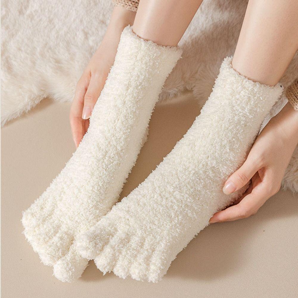 Mid Tube Five Toe Fleece Socks Winter Floor Socks Women Kawaii Five Toe Plush Socks  Winter