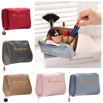 1 borsa per trucco in velluto, custodia portatile multifunzionale con cerniera, custodia per cosmetici