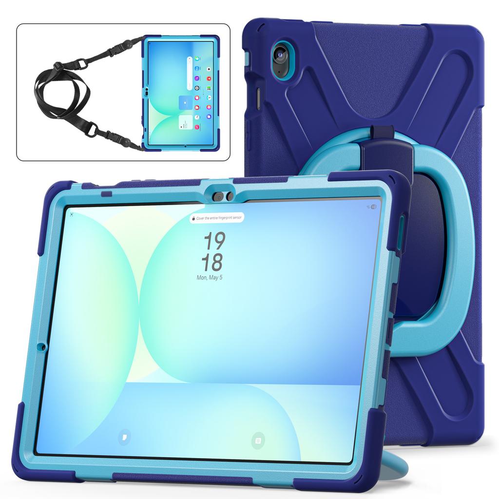 Tablet Case with Shoulder Strap for Samsung Galaxy Tab S10 FE+ SM-X620/SM-X626B TPU + PC + Silicone Kickstand Cover