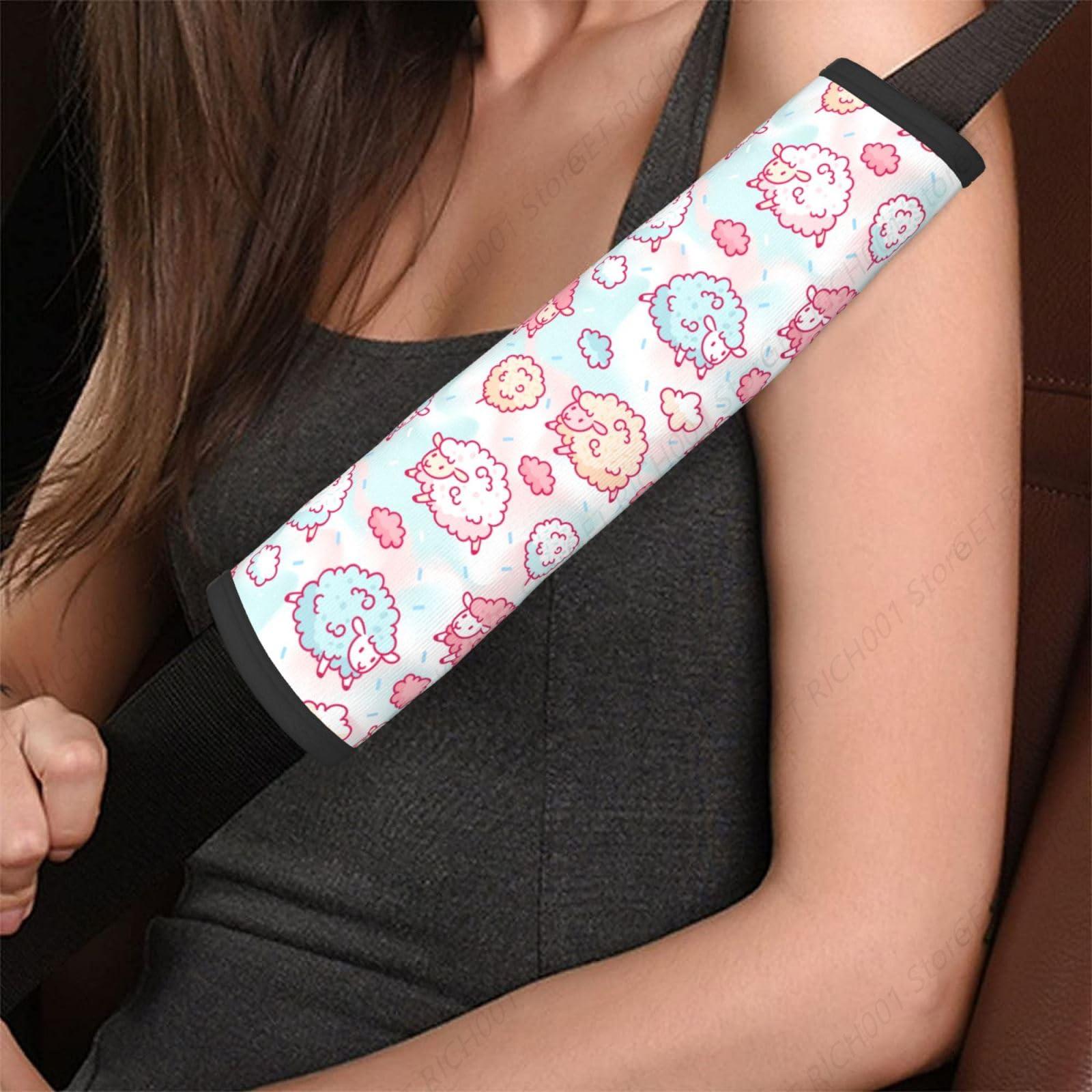 

Cute Sheep and Cotton Candy Car Seat Belt Cover Shoulder Strap Pads for Adults and Children, Soft Comfortable Seatbelt