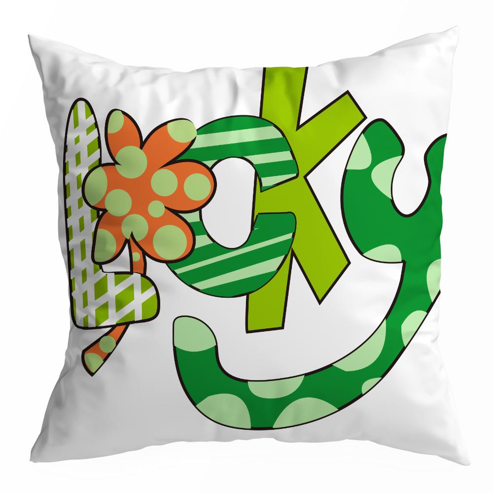 St. Patrick's Day Peach Skin Velvet Pillowcase, Green Four-leaf Clover Printed Sofa Pillow Cushion