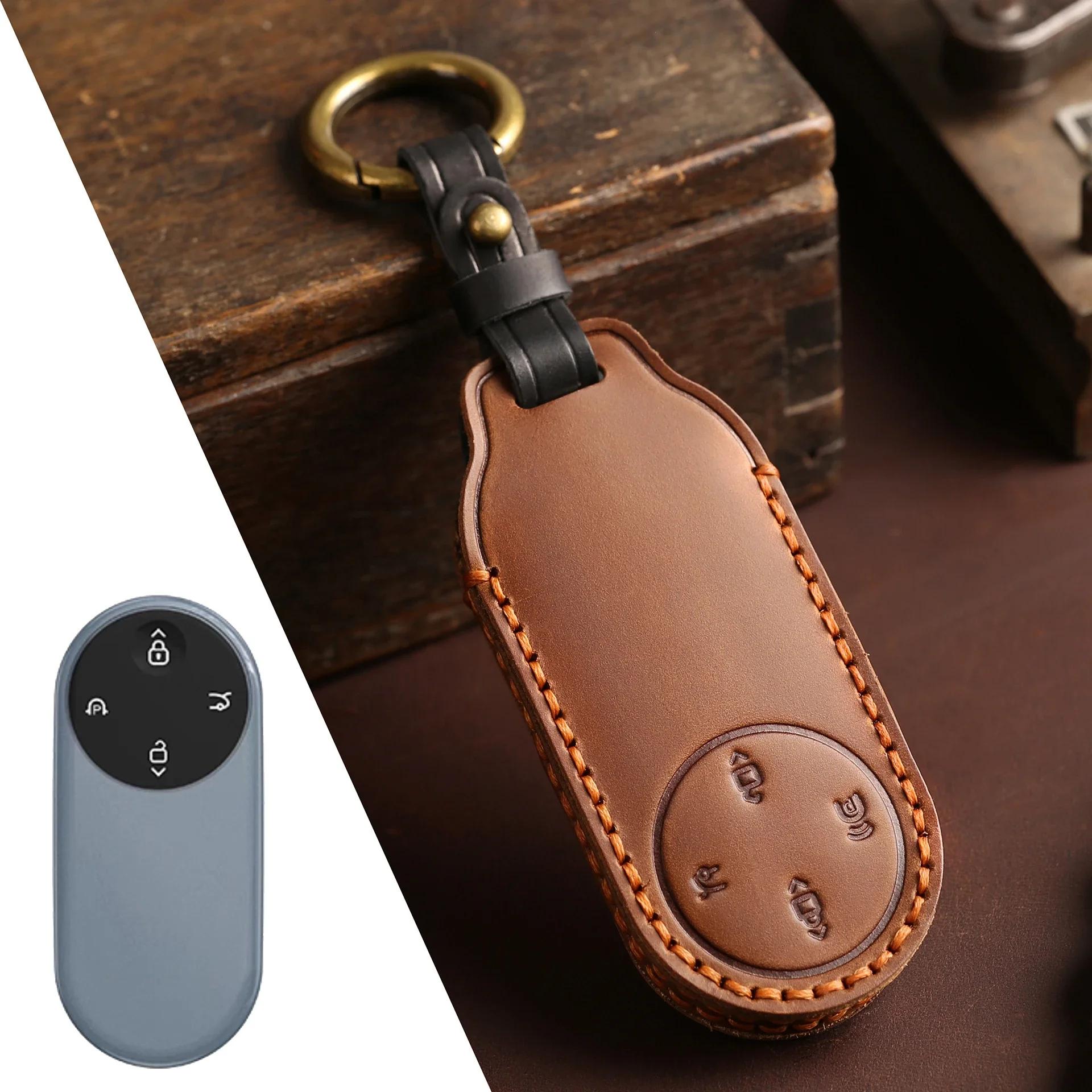 

4 Buttons Leather Protector Case Shell Holder Bag Set for Aito M9 Ultra Max 2024 Smart Remote Car Key Cover Keychain Accessories коричневый