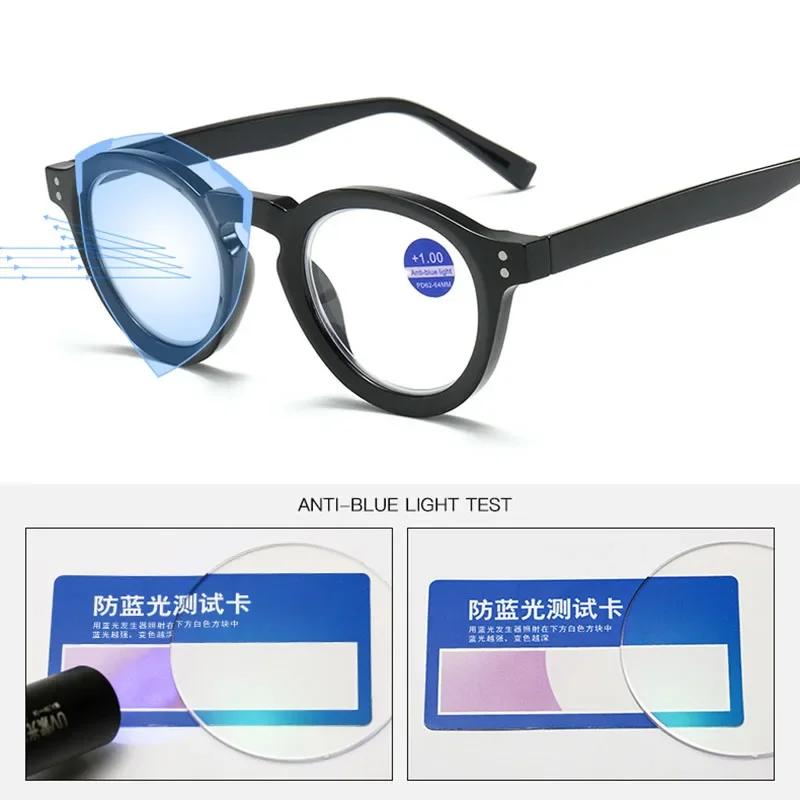 Women Men Luxury Reading Glasses Trendy Retro Blue Light Blocking Presbyopia Unisex Round Frame Ultralight Hyperopia Eyeglasses