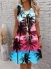 Casual Women Tank Dress Summer Sleeveless O-Neck 3D Print Loose A-Line Dress Beach Vest Dress