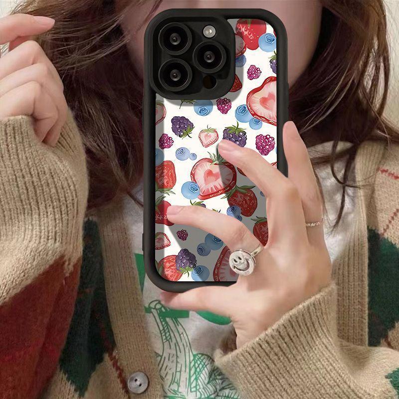 Colorful Strawberry iPhone Case: Compatible with iPhone 12-16 models, precise cutouts, and anti-fall protection.
