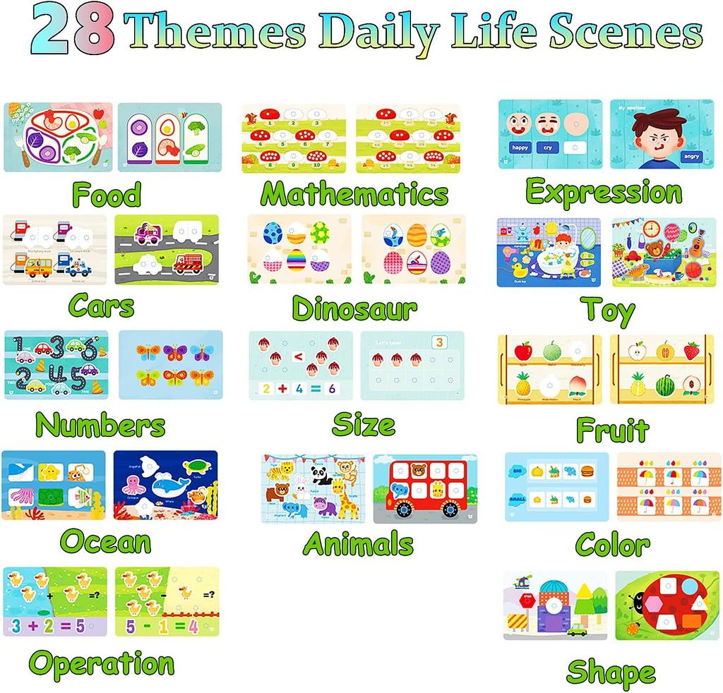 Yeahbo Busy Book für 2-, 3- und 4-jährige Mädchen und Jungen, 2-teilig, Montessori-Spielzeug, Lernspielzeug, Reisespielzeug, Geschenke für 2- bis 5-Jährige