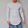 Herren Oberteil Langarm Unregelmäßiger Saum Frühling Herbst Lässig Einfarbige Rundhals T-Shirt für Date