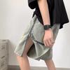 JYL Men's Denim Shorts Vintage Side Zip Mud Dyed Ripped Loose High-Street Denim