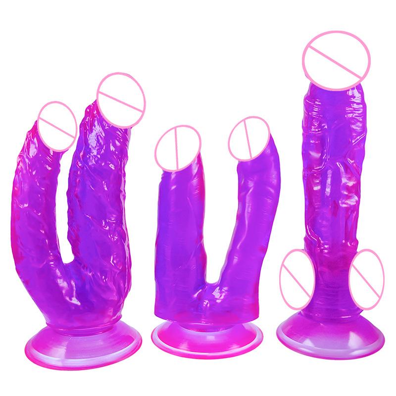 Dildo Feminino em Forma de U Cabeça Dupla Pênis Falso Pequeno Masturbador Feminino Cristal Colorido Produtos Eróticos