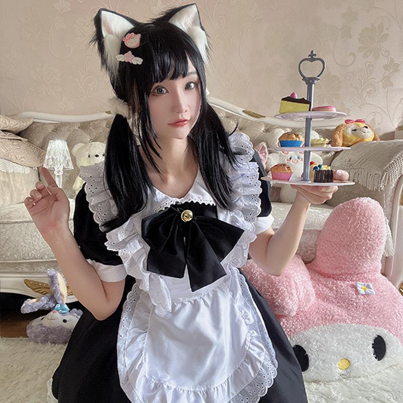New Japanese Cute Black and White Maid Uniform Maid Outfit Bunny Cosplay Dress