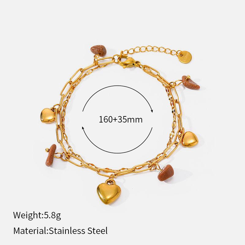 Double Layer Stackable Titanium Steel Bracelet Premium Natural Stone Tarnish Free 18K Gold Stainless Steel Jewelry