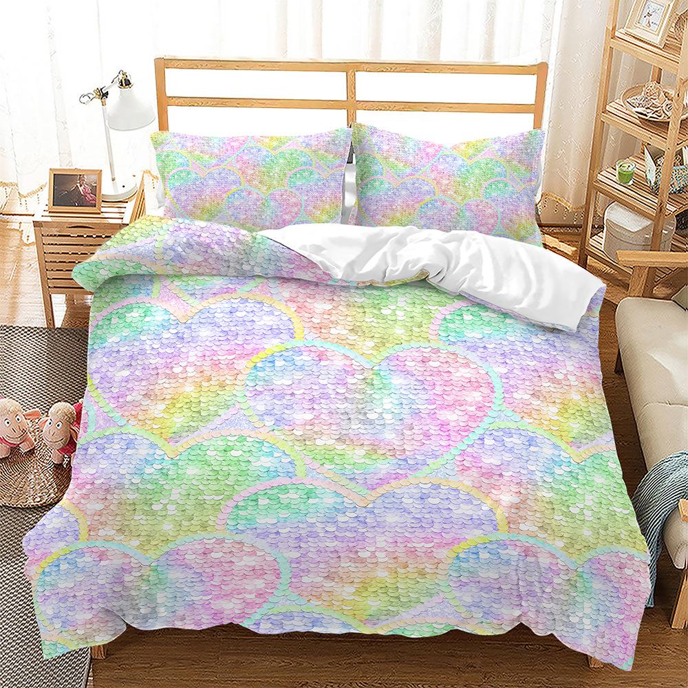 Gradual Change Sequined Bed Three-Piece Quilt Cover 3D Digital Printing Kit