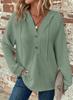 Women's Waffle Knit Hoodie V Neck Button Drawstring Hoodies Casual Long Sleeve Pullover Sweatshirt