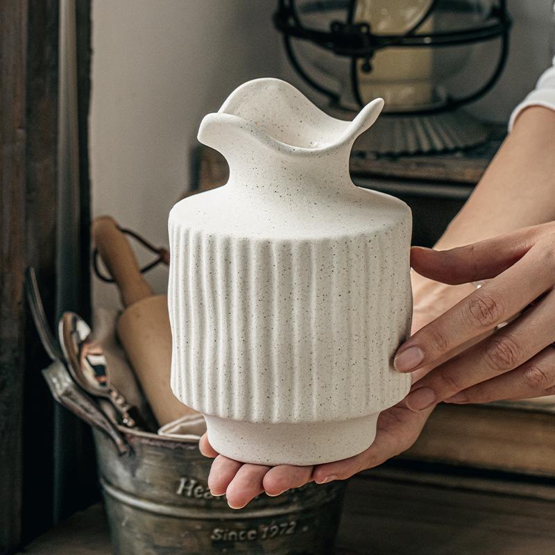 Artistic Relief Ceramic Vase with Plain Fired Floral Ware, Living Room Handicrafts, Decorative Ornaments, Flower Arrangements