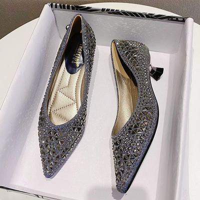Fashion Glitter Crystal Pumps Women Trafa Gold Shoes Glass Heel Brides Wedding Shoes Female Office Ladies Dress High Heels Tacones Mujer