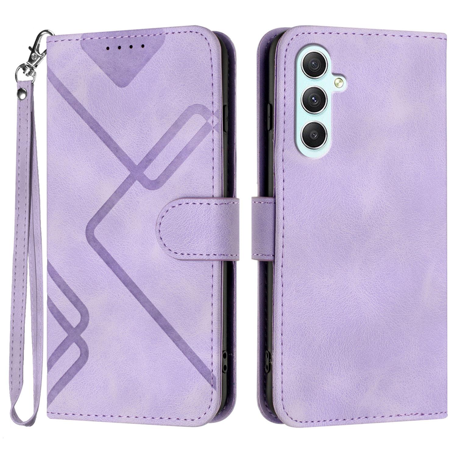 

For Samsung Galaxy A35 5G Wallet Case Line Imprinted PU Leather Phone Cover with Strap E
