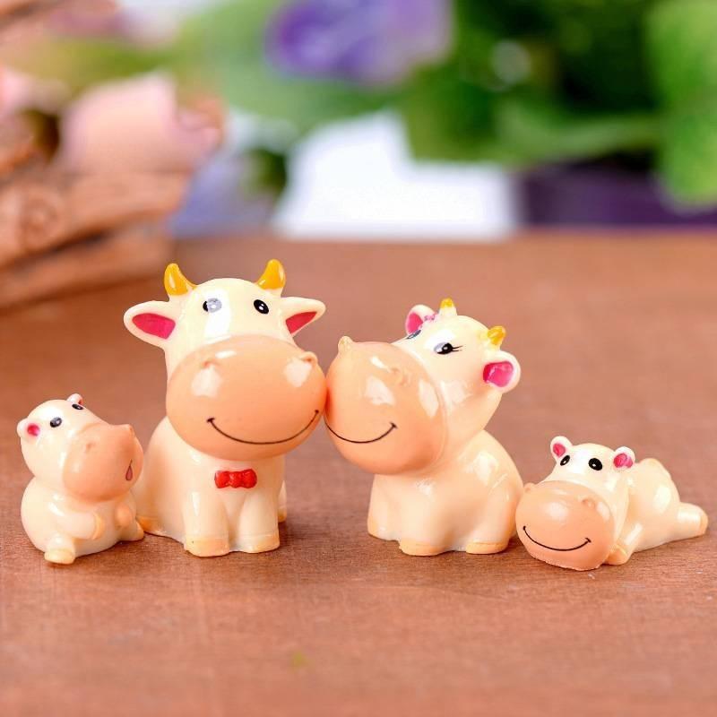 Cute Resin Ox Figurine Cartoon Style Diy Miniature Animal Decoration Set