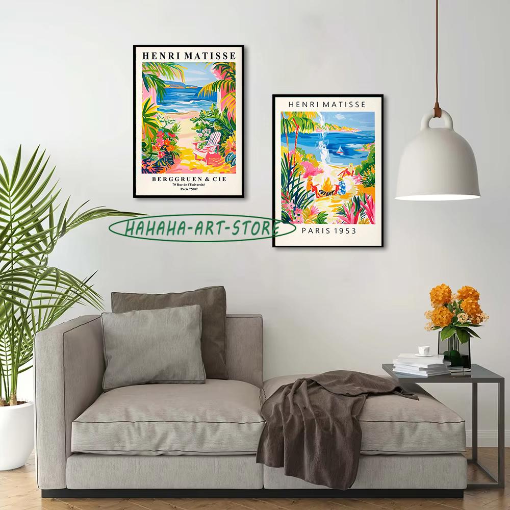 Matisse Beach Coast Landscape Amalfi Summer Painting Poster Preppy Wall Art Y2K Poster Retro Home Decor Canvas Painting Prints