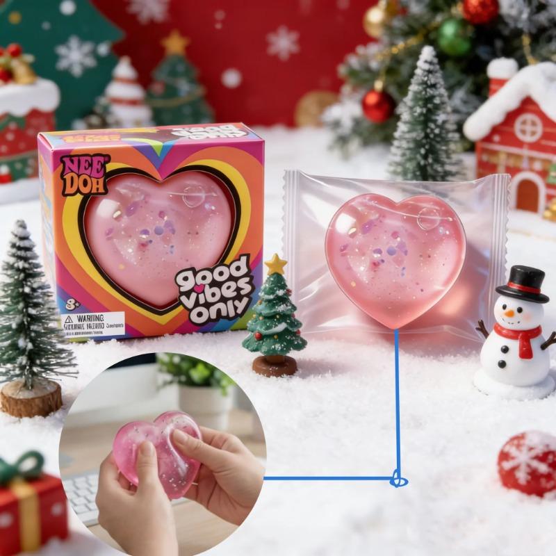 NeeDoh Heart Shaped Squeeze Toy, Glitter Filled Stress Relief Fidget Toy, Soft TPR Squishy for Kids Adults Anxiety Relief Gift