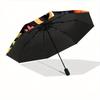 1pc Flower Black Cat Pattern Beautiful Looking Automatic Folding Umbrella, 3 Folding, 8 Pole Frame Design, Durable and Suitable for Travel and Daily U