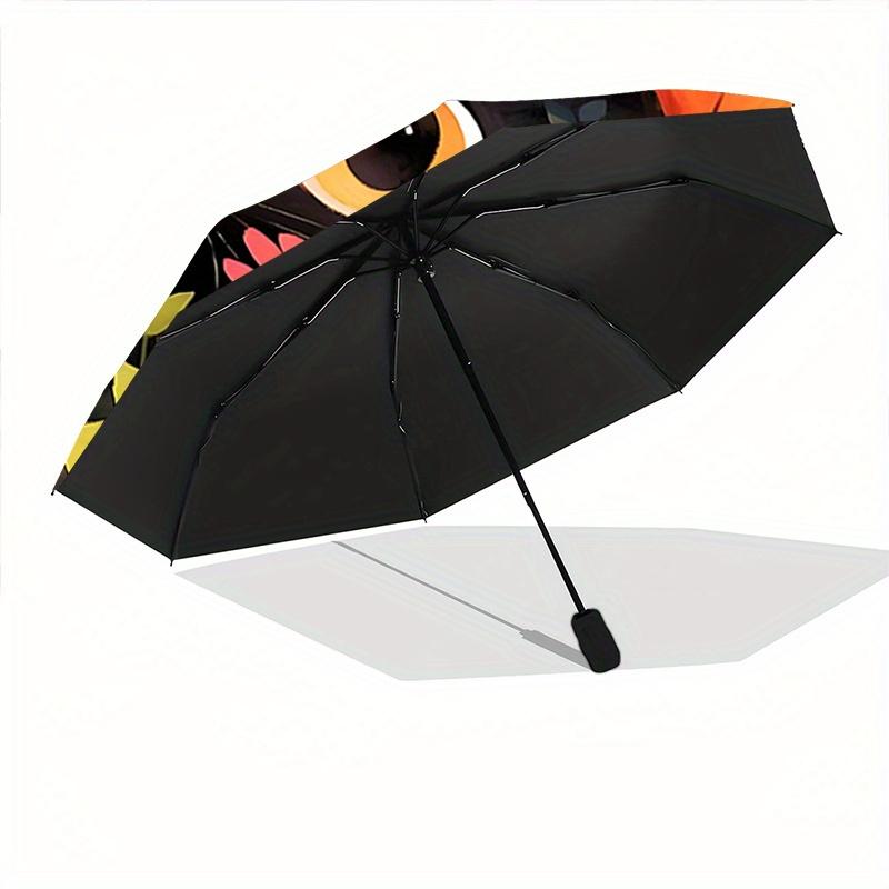 1pc Flower Black Cat Pattern Beautiful Looking Automatic Folding Umbrella, 3 Folding, 8 Pole Frame Design, Durable and Suitable for Travel and Daily U