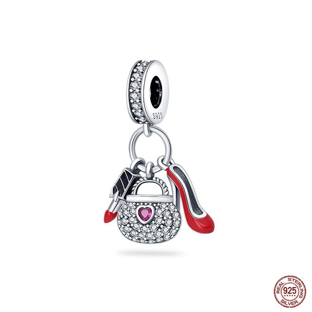 New 925 Sterling Silver Red Color Series Heart Shape Charms Beads Lucky Jewelry Gifts