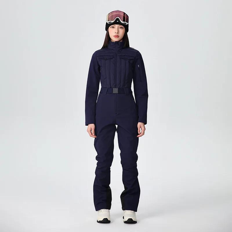 

2025 Solid Body Fit Windproof Waterproof Ski Suit Outdoor Snowboard Sets Woman Thermal Breathable Snow Sports One Piece Clothing XL темно-синього кольору