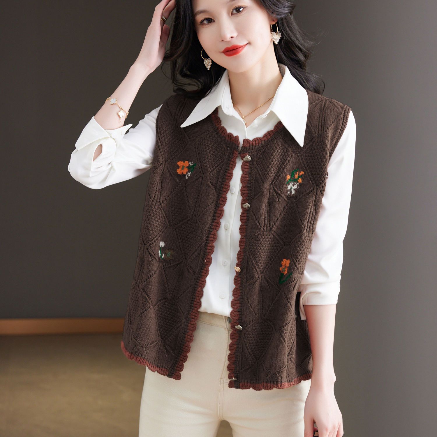 Женский вязаный жилет-пальто Весна и Осень Новый Свободный топ Безрукавный свитер Кардиган Жилет S