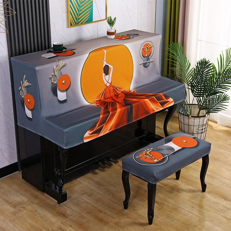 Modern Electric Piano Dust Wipe Minimalist Technology Cloth Stool Cover Print Beautiful Piano Cover for Household Use