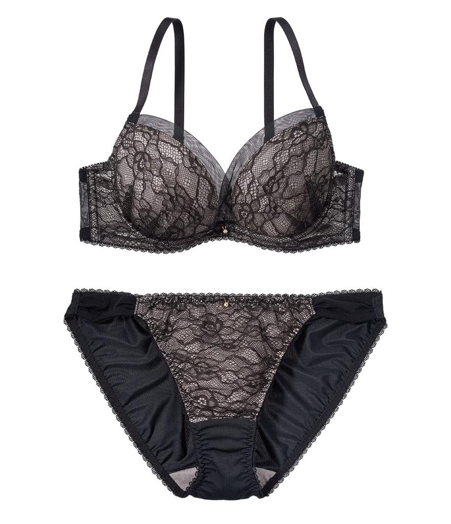 full high bra and shorts Morikore Tulle Bra and Shorts Bra Top and Bottom C70 [Peach John] [Push-up bra, volume, cleavage, sides, lace, set]