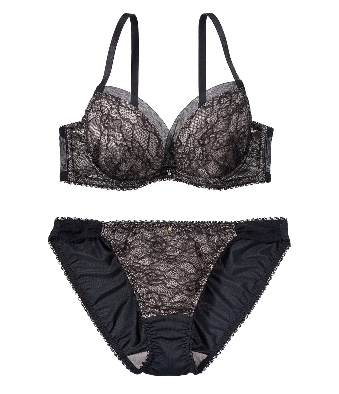 

полный высокий бюстгальтер и шорты Morikore Тюлевый бюстгальтер и шорты Топ и низ C70 [Peach John] [Пуш-ап, объем, декольте, бока, кружево, комплект] чёрный