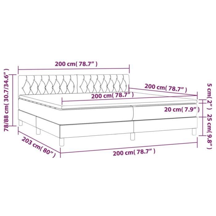 3141504 vidaXL Bed with Box Spring and Mattress Dark Grey 200x200cm Velvet
