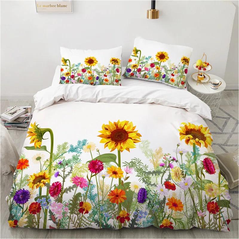 Botanical Floral Duvet Cover Set Microfiber Flowers Leaves Print Comforter Cover Spring Garden Flower Bedding Set Twin King Size