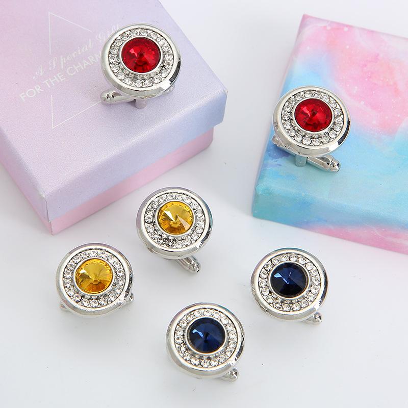 Luxury Cubic Zircon Men's Cufflinks Round Rhinestone Shirt Cufflink Classic French Suit Cuff Button Quality Zircon Gift for Man