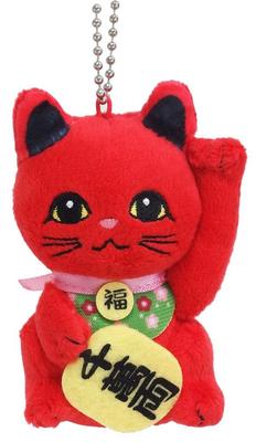 Yoshitoku Maneki-neko Maskottchen, 9 cm hoch x 3 cm breit x 3 cm tief, rot, Polyester, 180671