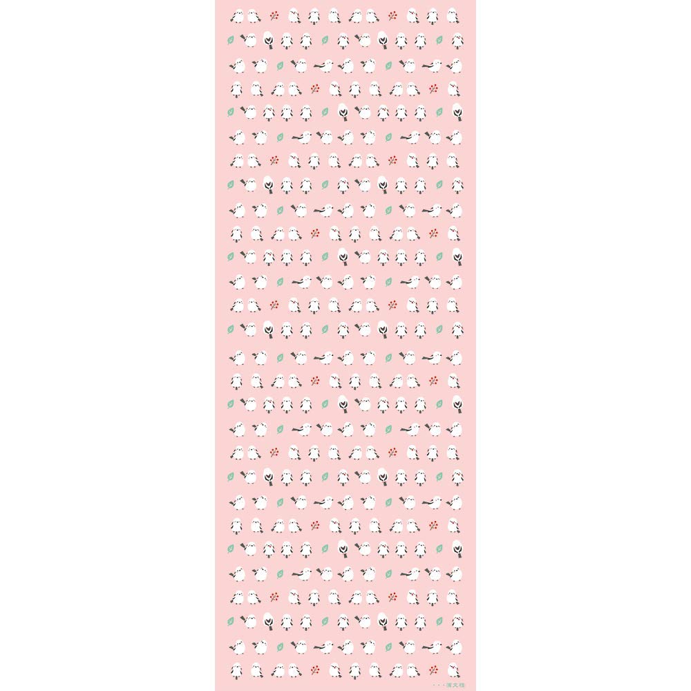 Hamamonyo Tenugui Hand Chankoi Shimaenaga (Japanese Towel) - (long-tailed Tit) Design, Pink.