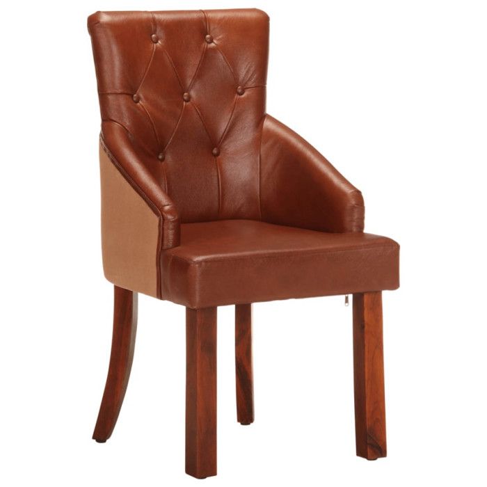 VidaXL Chaises de salle à manger 2 pcs Marron Cuir de chèvre véritable